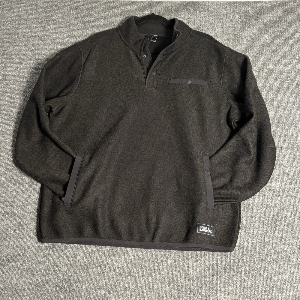 Eddie Bauer Fleece Pullover Mens L‎ Black Outdoor Sweater Casual Layering Hiking